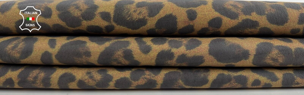 MUSTARD LEOPARD PRINT ON Stretch Italian Lambskin leather hide 6+sqf 0.7mm C1381