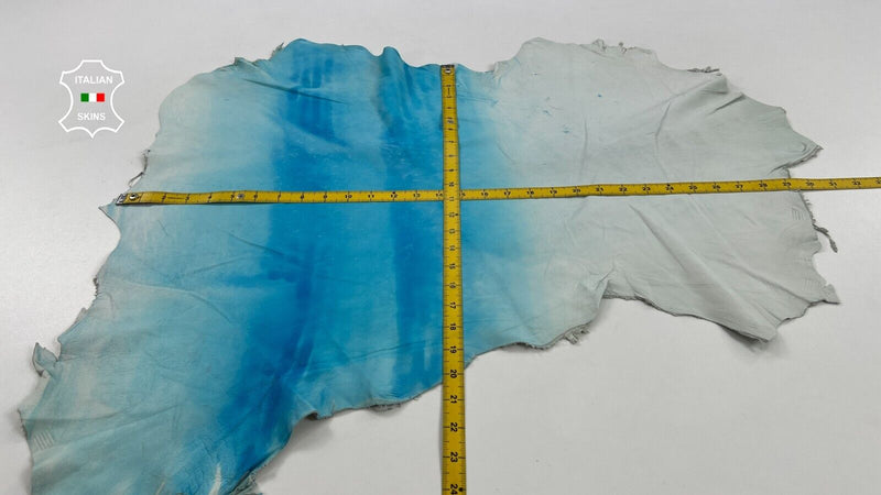 TURQUOISE BLUE TIE DYE DISTRESSED ON OFF WHITE Lamb leather 5sqf 0.6mm #C1283