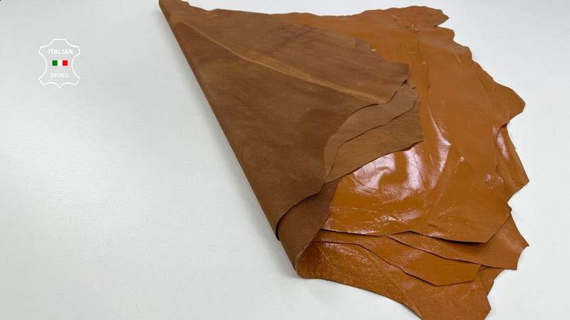 CARAMEL TANGERINE PATENT SHINY CRINKLE Lamb leather 12 skins 60sqf 0.4mm C2692