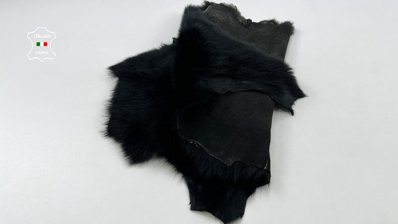 BLACK HAIR ON VINTAGE PLATINUM sheepskin Shearling Leather fur 14"x23" #C1029