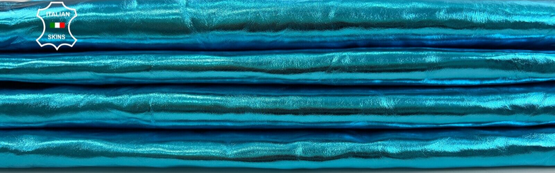 WRINKLE METALLIC TURQUOISE BLUE Italian Lamb leather 2 skins 12sqf 0.8mm #C1271