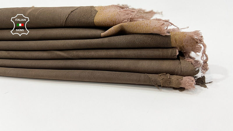 BROWN STRETCH SUEDE VINTAGE Thick Soft Lamb leather 2 skins 7+sqf 1.1mm #B9879