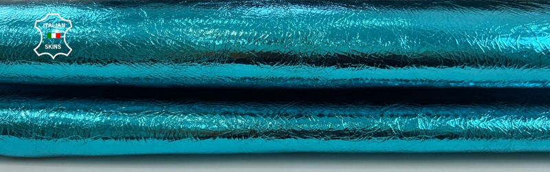 METALLIC TURQUOISE BLUE CRINKLED Italian Goatskin Goat leather 4+sqf 0.8mm C2126