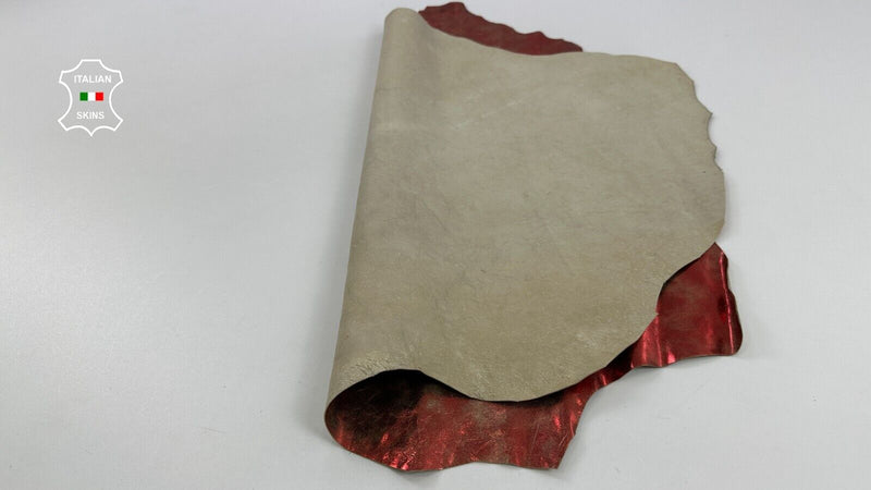 METALLIC FIRE RED CRINKLED DISTRESSED VINTAGE Lambskin leather 5+sqf 0.7mm C2594