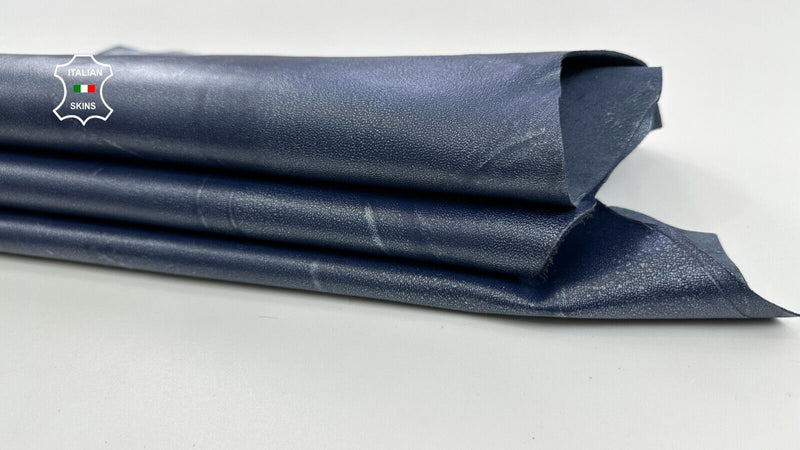 METALLIC SILVER BLUE DISTRESSED Thick Italian Lambskin leather 7sqf 1.1mm C2437