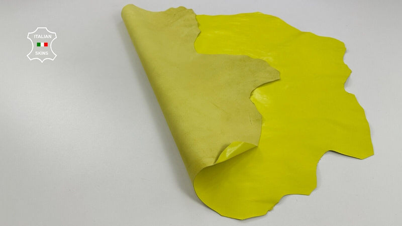 LEMON YELLOW CRINKLED Italian Goatskin Goat leather hide skins 6+sqf 0.8mm C2750