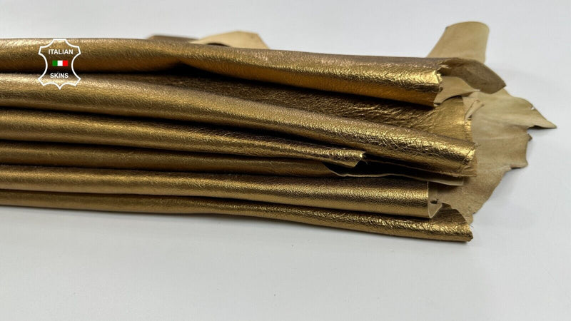 METALLIC BRASS CRINKLED Thick Soft Lambskin leather 2 skins 14sqf 1.1mm #C2697