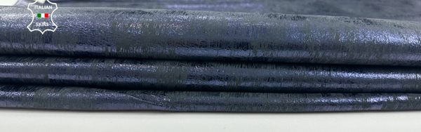 METALLIC BLUE DISTRESSED ON BLACK Soft Italian Lambskin leather 6sqf 0.8mm C2241