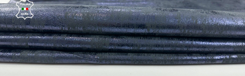 METALLIC BLUE DISTRESSED ON BLACK Soft Italian Lambskin leather 6sqf 0.8mm C2241