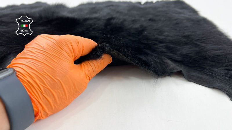 BLACK HAIR ON VINTAGE PLATINUM sheepskin Shearling Leather fur 14"x23" #C1029