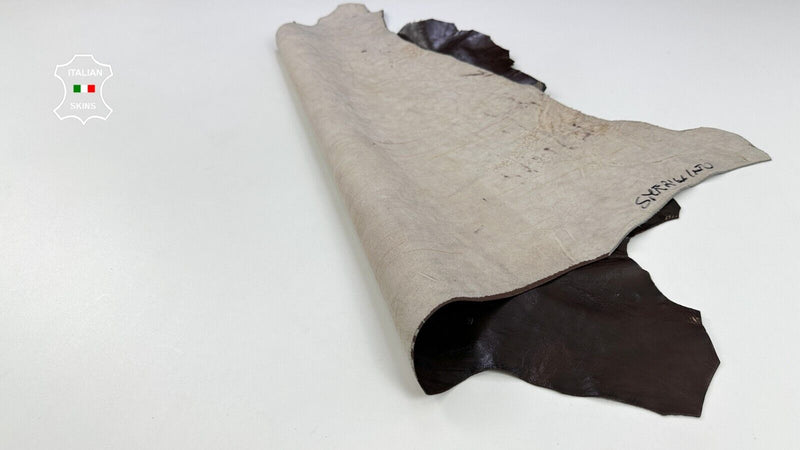 CHOCOLATE BROWN COATED CRINKLED SHINY Thick Goatskin leather 5sqf 1.2mm #C2169