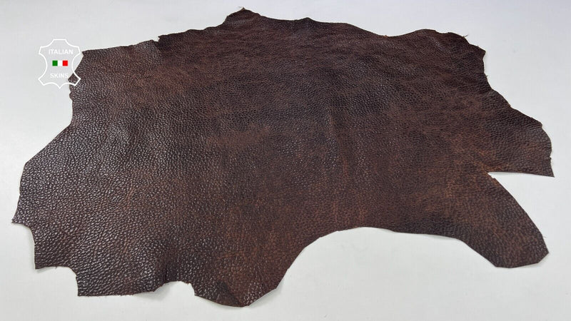 CHESTNUT BROWN ANTIQUED GRAINY Italian Goatskin leather hides 7+sqf 0.9mm #C1950