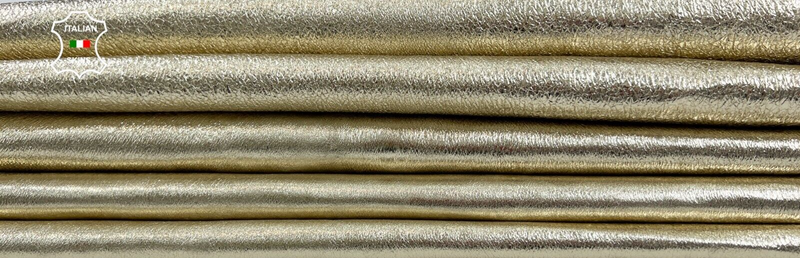 METALLIC LIGHT GOLDCRISPY CRINKLE Soft Lamb leather 2 skins 10sqf  0.9mm #C1923