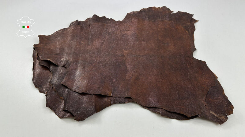 BURNT BROWN PEARLIZED DISTRESSED COATED Goat leather 4 skins 13+sqf 0.9mm C2366