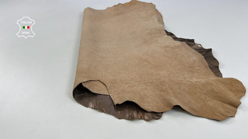 SILVER BROWN PEARLIZED ROUGH Thick Goatskin leather 2 skins 14sqf 1.4mm #C1934