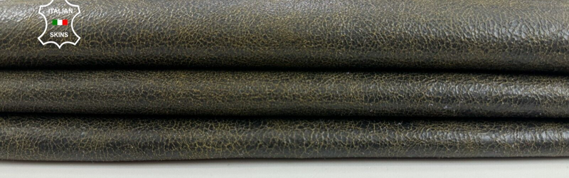 DARK OLIVE CRACKED ON YELLOW VINTAGE LOOK Soft Goatskin leather 6sqf 0.7mm C2168