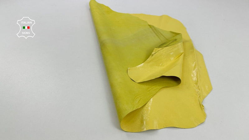 LIGHT YELLOW PATENT CRINKLED Soft Italian Lambskin leather hide 5sqf 0.9mm C2371