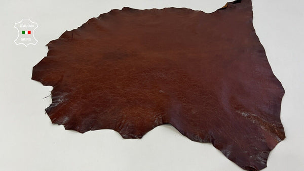 COGNAC BROWN SHINY CRINKLE Soft Italian Goatskin leather hides 5sqf 0.7mm #C375