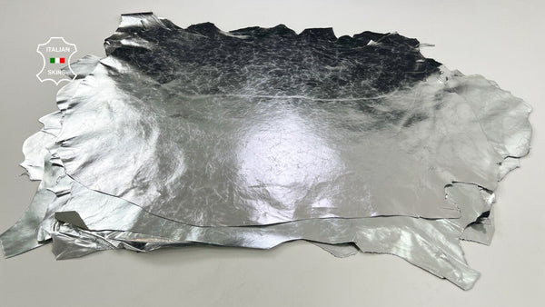 METALLIC SILVER CRINKLED Thin Strong Goatskin leather 6 skins 30+sqf 0.4mm C1756