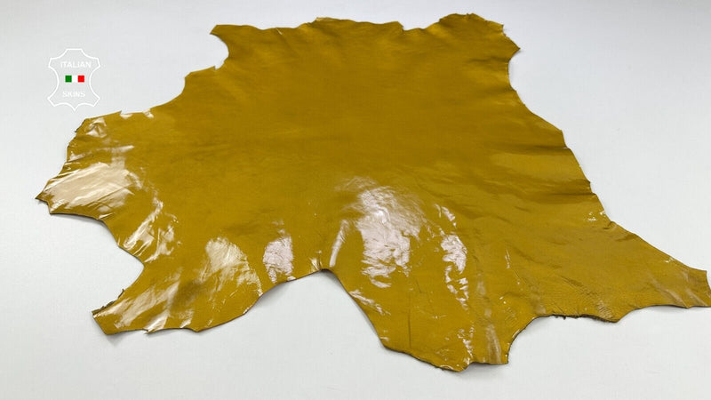 PATENT MUSTARD GOLD SHINY Italian Lambskin Sheep leather hides 5sqf 1.0mm #C2175