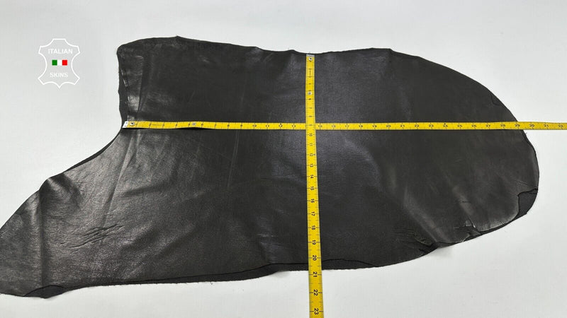 SHINY BLACK Soft Italian STRETCH Backed Lambskin leather hide 4+sqf 0.7mm C3040