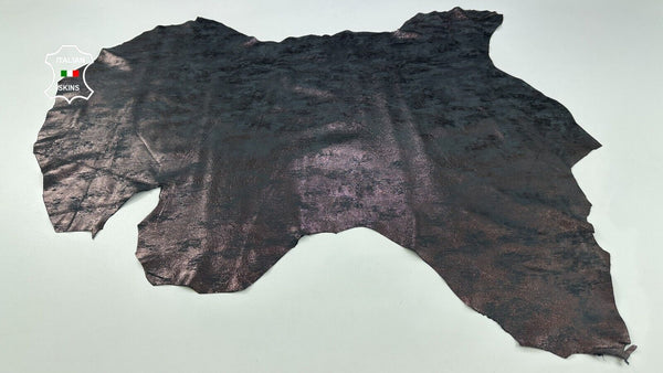 METALLIC RAISIN DISTRESSED ON BLACK Soft Italian Lamb leather 6+sqf 0.7mm #C2242