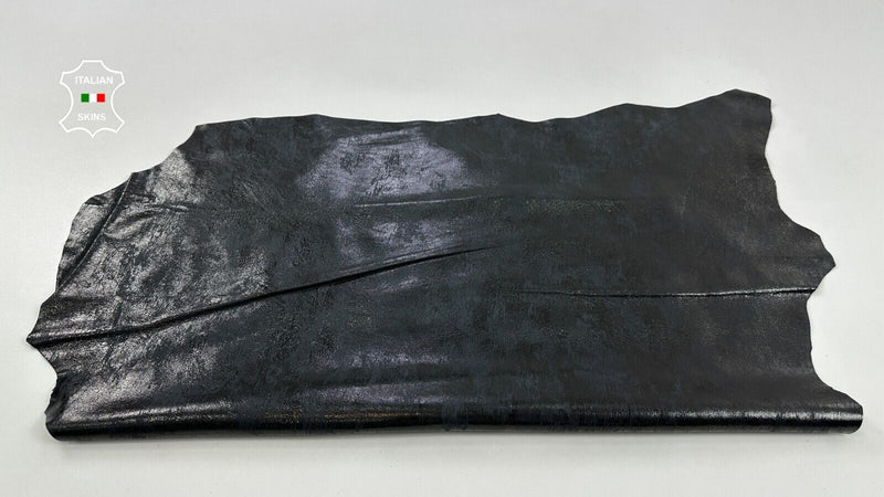 BLACK SHINY CRACKED DISTRESSED ANTIQUED Soft Lambskin leather 5sqf 0.7mm #C2465