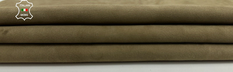 LIGHT KHAKI GREEN SUEDE Thin Soft Italian Lambskin leather 6sqf 0.5mm #C2273