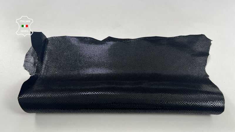 BLACK SHINY SNAKE PRINT ON Italian Goatskin leather 2 skins 7sqf 1.0mm #C1890