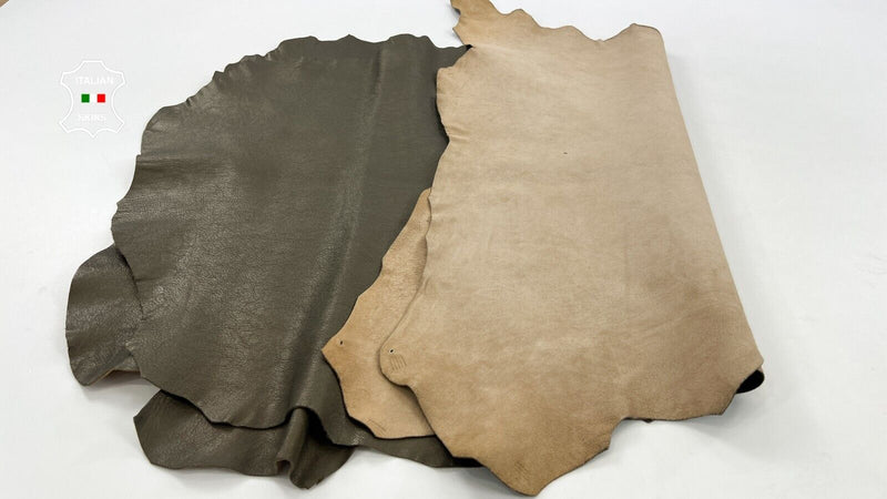 ARMY OLIVE ROUGH Thick Soft Italian Goatskin leather 2 skins 14sqf 1.1mm #C1442