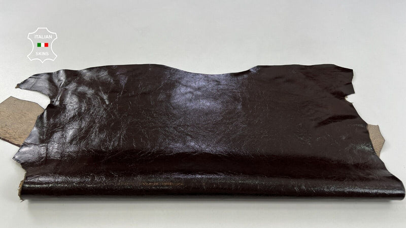 DARK BROWN PATENT CRINKLED Italian Goatskin Goat leather hides 4sqf 1.0mm #C2108