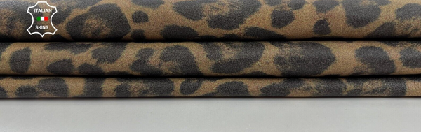 SAND LEOPARD PRINT ON Stretch Italian Lambskin leather hides 2+sqf 0.8mm #C1380