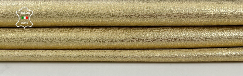 METALLIC GOLD GRAINY ROUGH Soft Italian Goatskin leather hides 2+sqf 1.0mm C1871