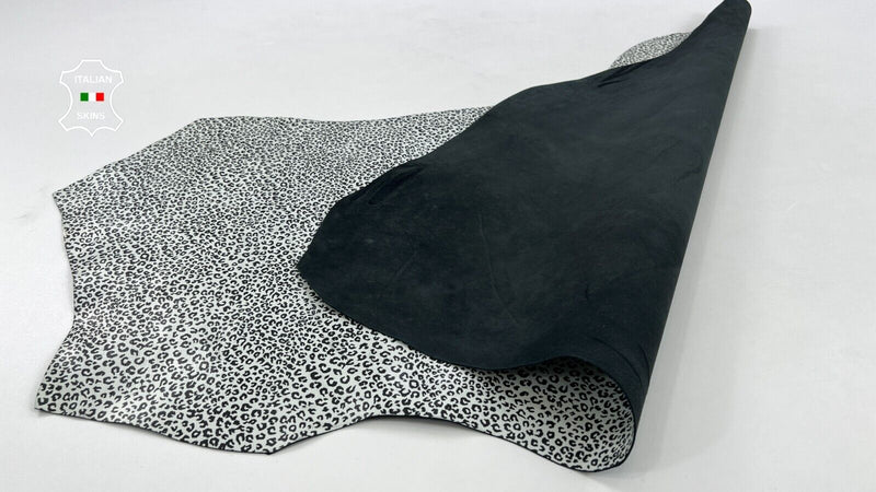 BLACK & WHITE LEOPARD PRINT ON COATED Thick Goatskin leather 5sqf 1.1mm #C1185