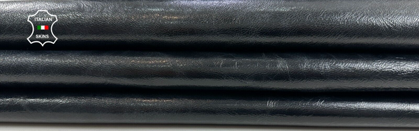 ANTHRACITE BLACK COATED SHINY CRINKLE Italian Goatskin leather 4+sqf 0.9mm C2183