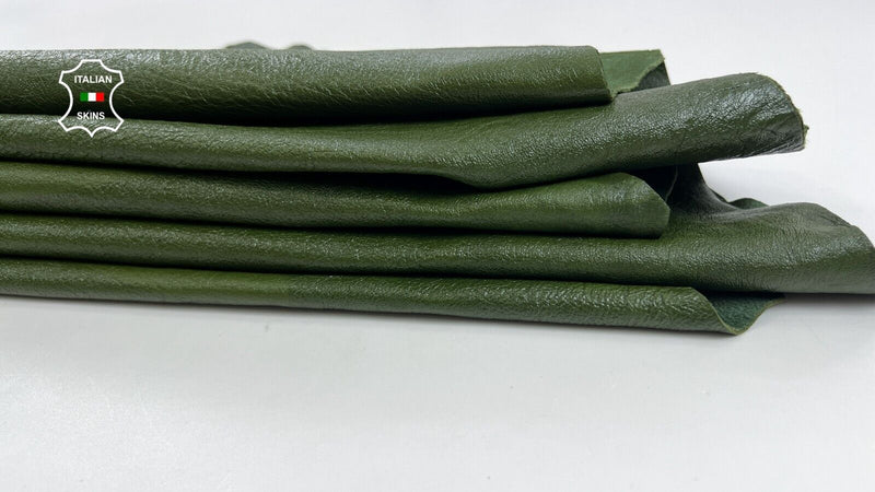 AVOCADO GREEN CRINKLE COATED SHINY Thick Lamb leather 2 skins 16sqf 1.3mm #C1075