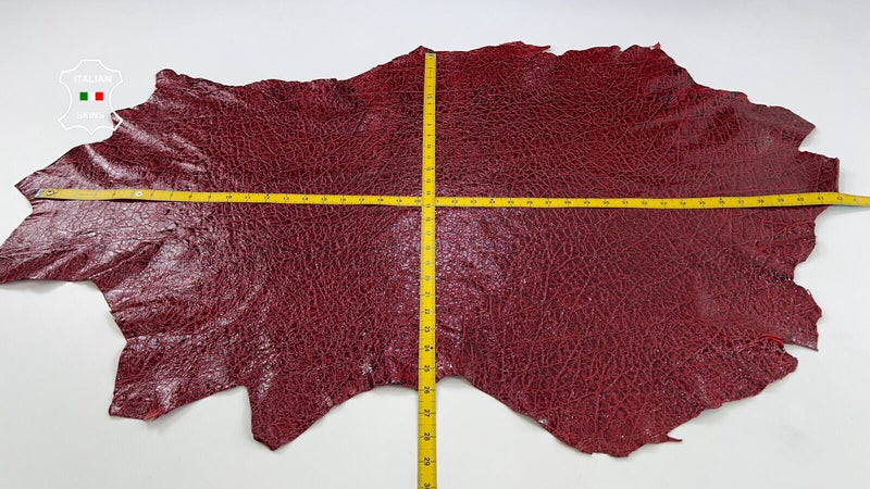 PATENT RED ANTIQUED TEXTURED Italian Goatskin Goat leather 7+sqf 1.0mm #C1775