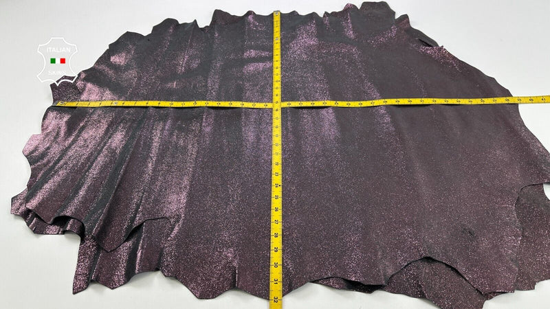 METALLIC RAISIN PURPLE CRACKED VINTAGE Lamb leather 2 skins 14sqf 1.0mm #C2577