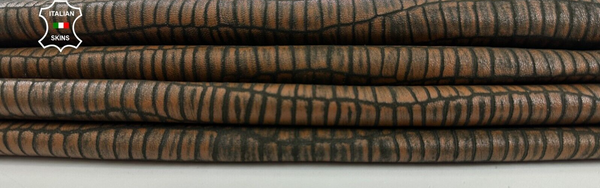 BROWN ANTIQUED CROCODILE PRINT ON DISTRESSED Lambskin leather 6+sqf 0.6mm #C2177