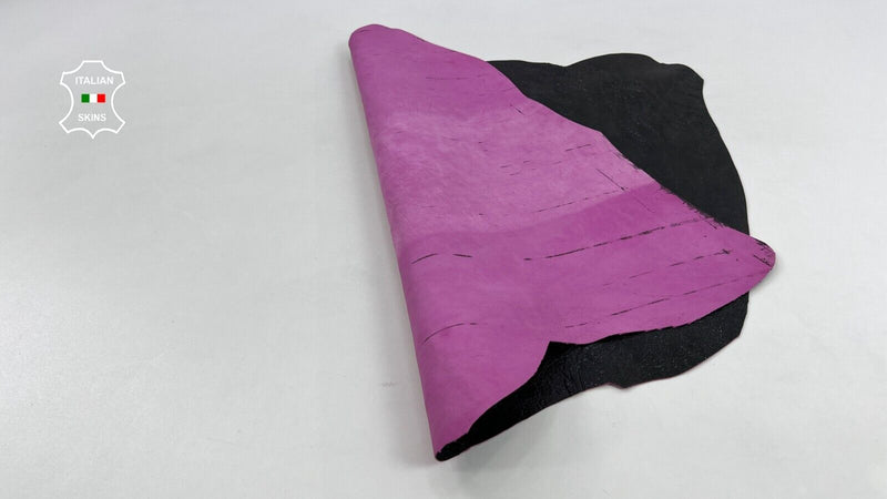 DARK PURPLE PATENT CRACKED ON PINK Thick Italian Goat leather 3sqf 1.1mm #C1667