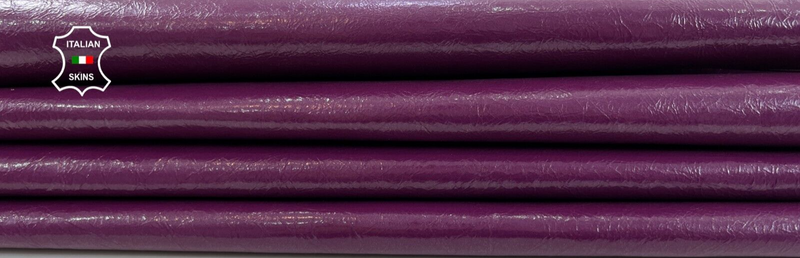 PURPLE PLUM SHINY CRINKLED Italian Goatskin leather 3 skins 23sqf 0.8mm #C822