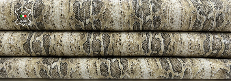 BEIGE PYTHON PRINT Thick Italian Goatskin Goat leather hides 5+sqf 1.1mm #C1922