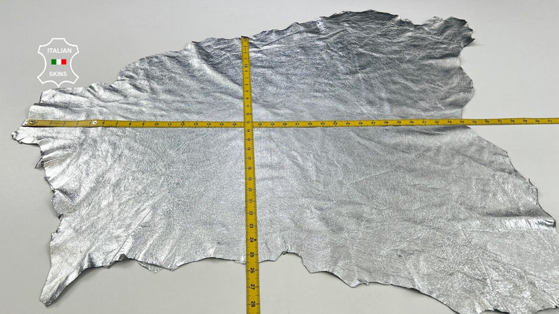 METALLIC SILVER CRINKLED Soft Lambskin Sheep leather hides 6+sqf 0.8mm #C1704