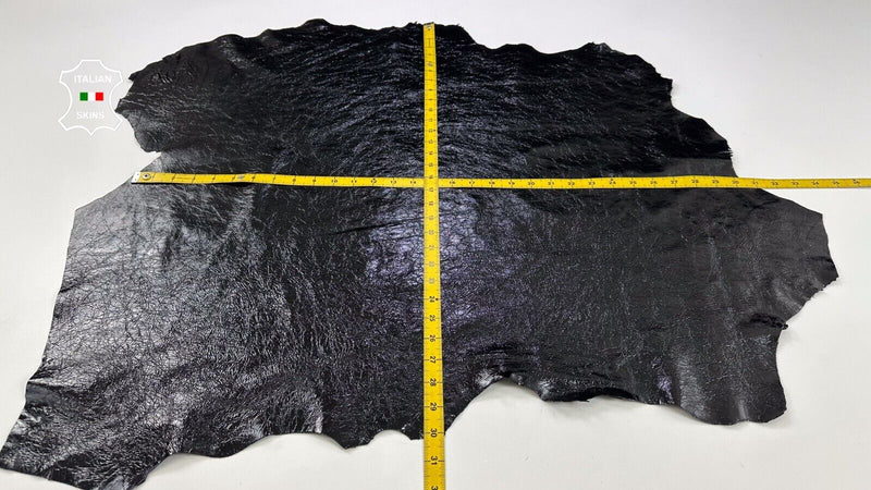 BLACK PATENT CRINKLE SHINY  Soft Italian Lambskin leather hides 6sqf 0.7mm C2286