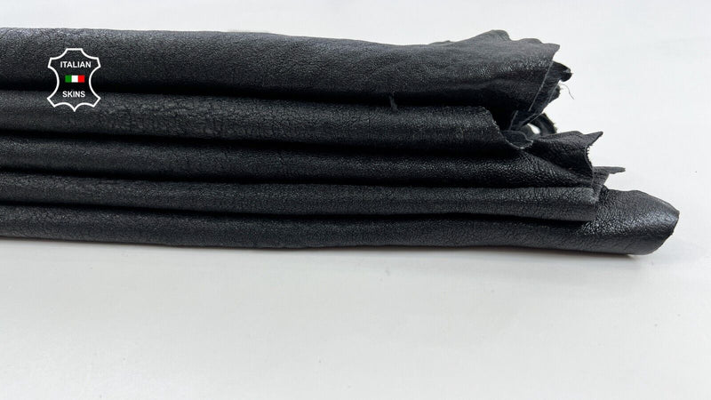 WASHED BLACK COATED SHINY ROUGH Thick Lamb leather 2 skins 10+sqf 1.6mm #C1214