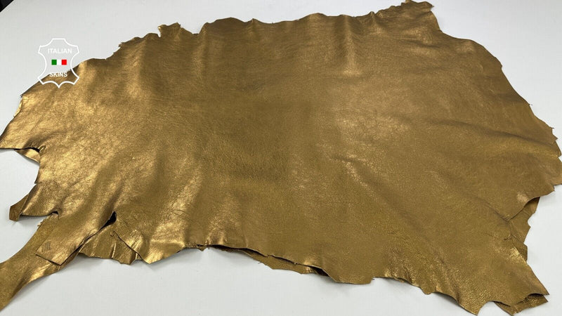 METALLIC BRASS CRINKLED Thick Soft Lambskin leather 2 skins 14sqf 1.1mm #C2697