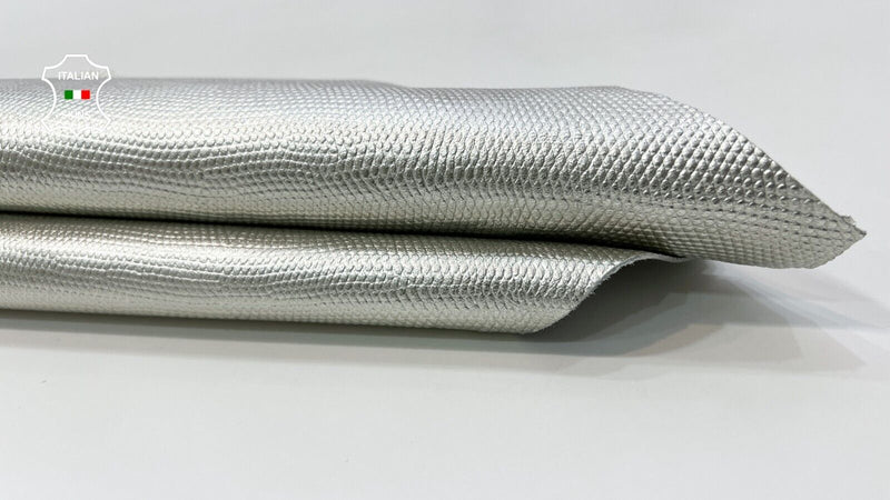 METALLIC SILVER REPTILE EMBOSSED On Thick Goatskin leather hide 3sqf 1.1mm #C415