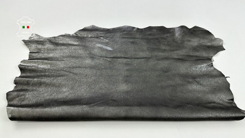 METALLIC GUNMETAL DISTRESSED ROUGH Thick Goatskin leather hides 5sqf 1.1mm C2518