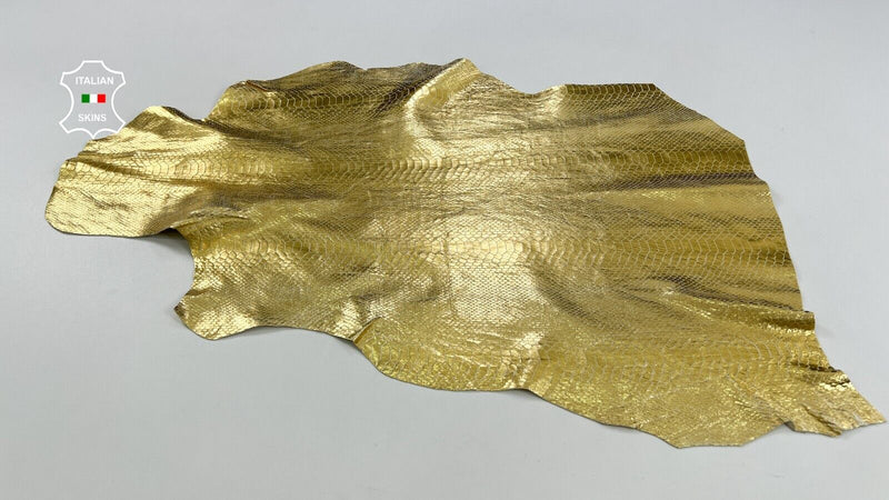 METALLIC GOLD SNAKE TEXTURED PRINT ON Soft Goatskin leather 3+sqf 1.0mm #C2085