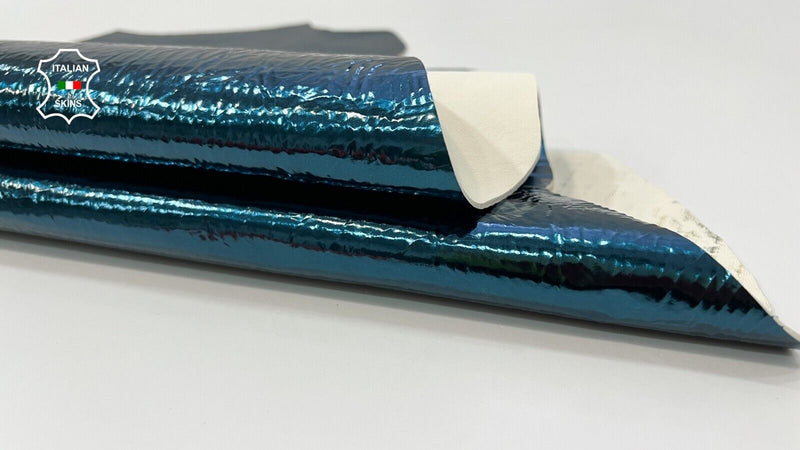 METALLIC TEAL BLUE CRINKLE Thick Italian Lambskin leather hide 3+sqf  1.6mm C136